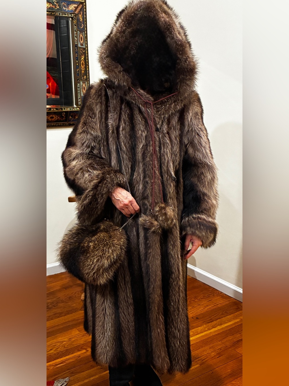 Full Length Vintage Raccoon Fur Coat Set M EUC